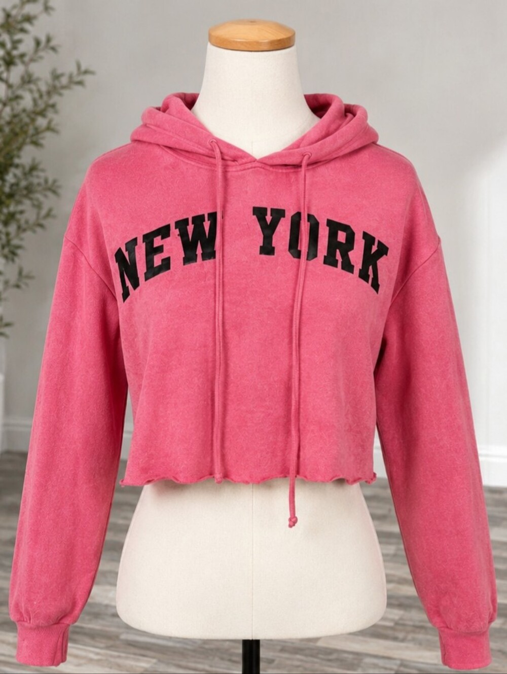 New York Graphic Pink Crop Hoodie
